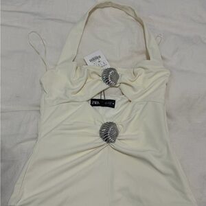 Zara Cream Halter Top with Silver Shell Accents